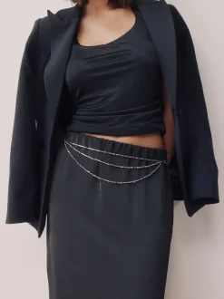 Silver Metallic Skinny Tiered Beaded Belt