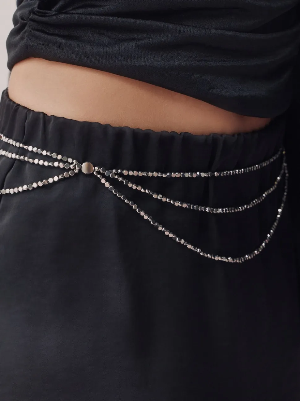 Silver Metallic Skinny Tiered Beaded Belt