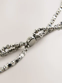 Silver Metallic Skinny Tiered Beaded Belt