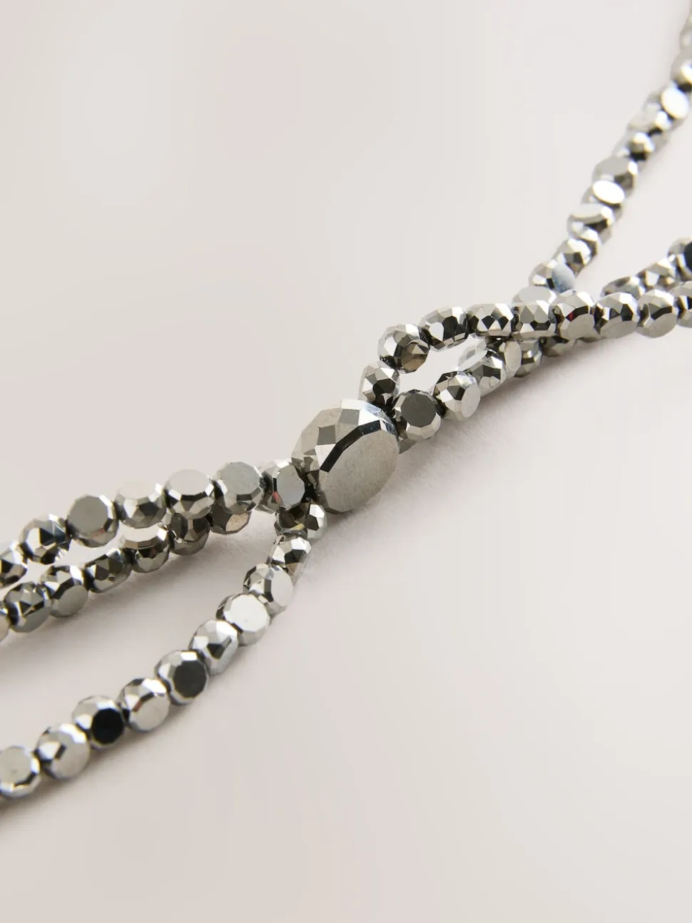 Silver Metallic Skinny Tiered Beaded Belt