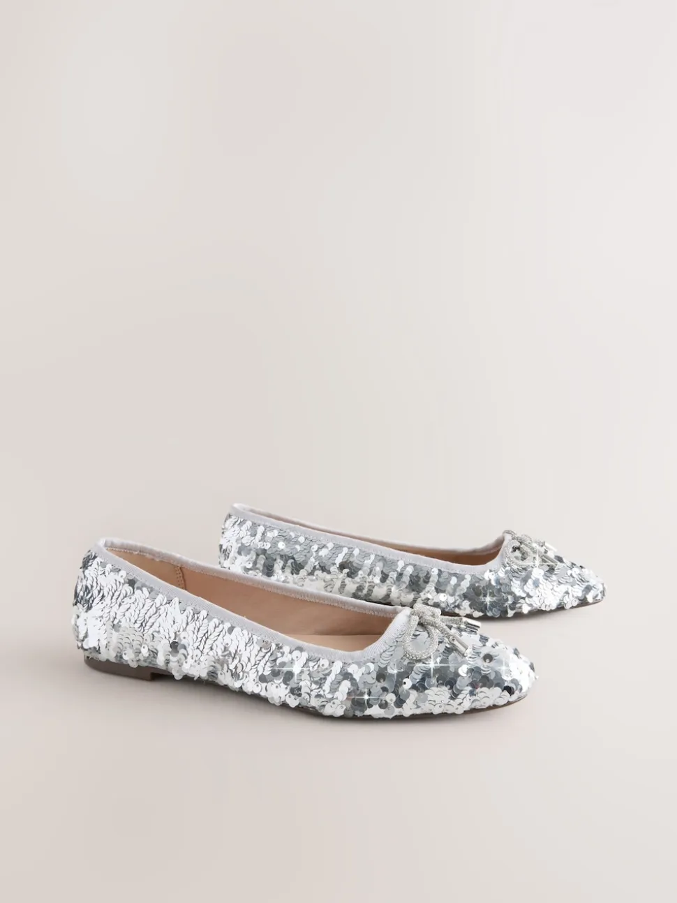 Silver Sequin Standard/Wide Fit Round Toe Ballerina Shoes