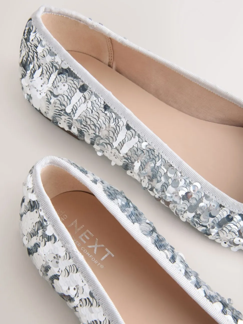 Silver Sequin Standard/Wide Fit Round Toe Ballerina Shoes