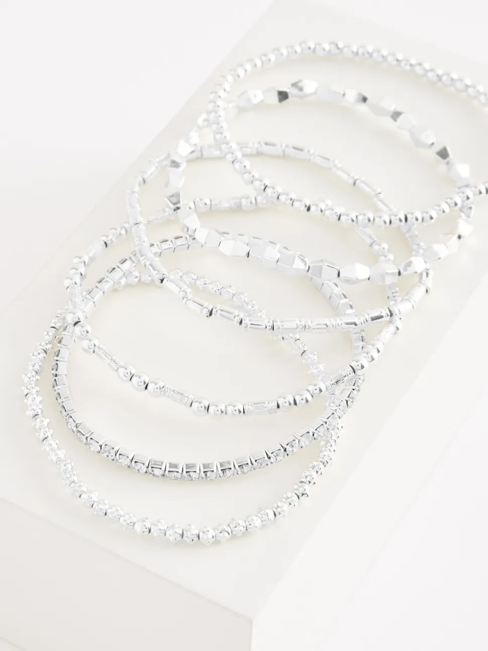 Silver Tone Sparkle Stretch Bracelets Pack