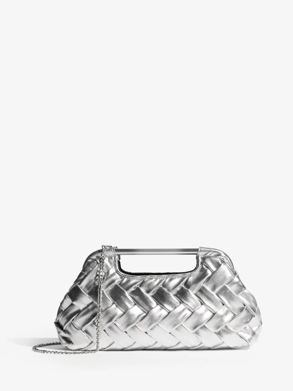 Silver Weave Grab Handle Clutch Bag