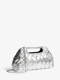 Silver Weave Grab Handle Clutch Bag