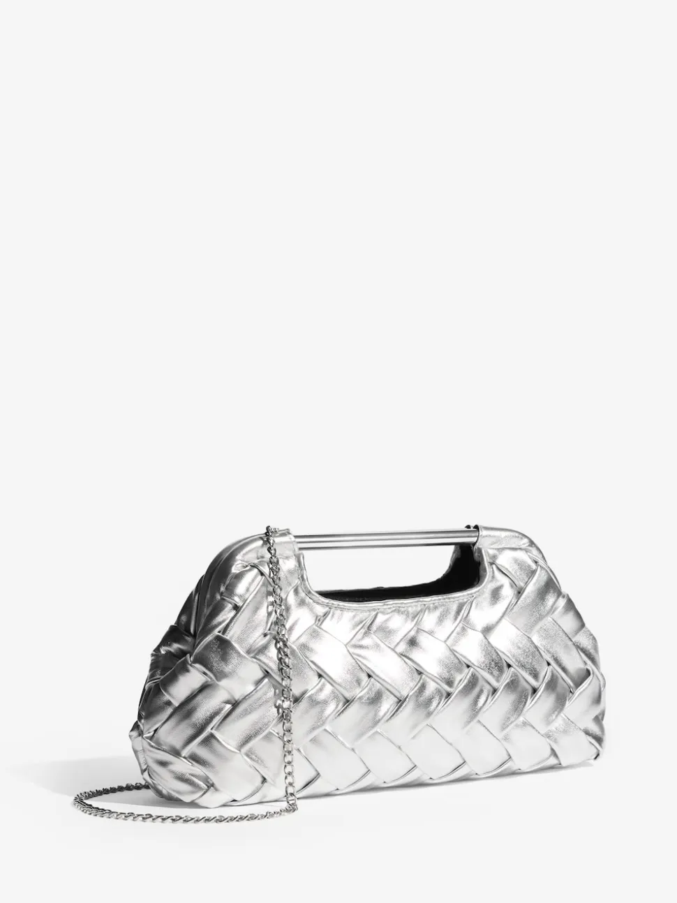 Silver Weave Grab Handle Clutch Bag