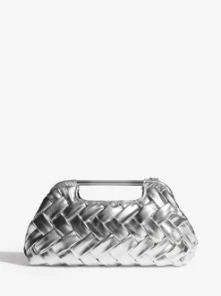 Silver Weave Grab Handle Clutch Bag