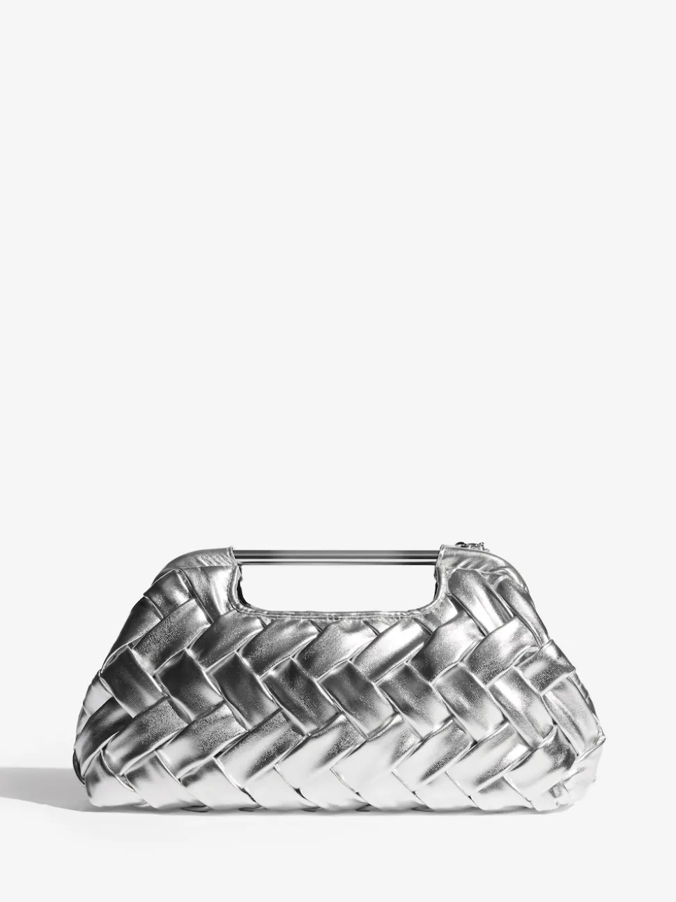 Silver Weave Grab Handle Clutch Bag