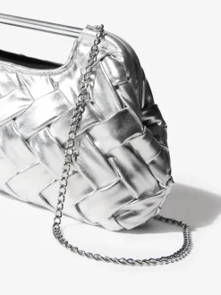 Silver Weave Grab Handle Clutch Bag