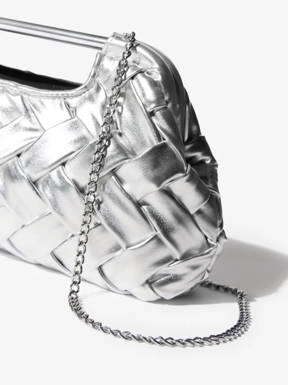 Silver Weave Grab Handle Clutch Bag