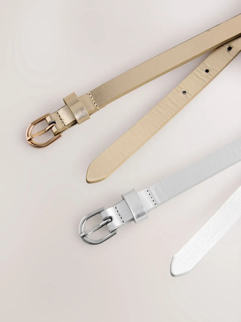 Silver/Gold PU Skinny Belts 2 Pack