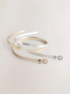 Silver/Gold PU Skinny Belts 2 Pack