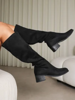 Simmi London Black Xander Knee High Heeled Stretch Boots