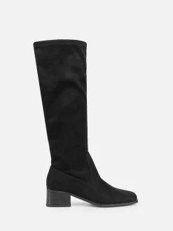 Simmi London Black Xander Knee High Heeled Stretch Boots