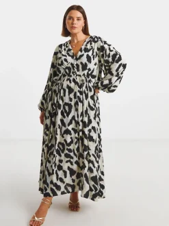 Simply Be Animal V-Neck Button Through Midi Dress