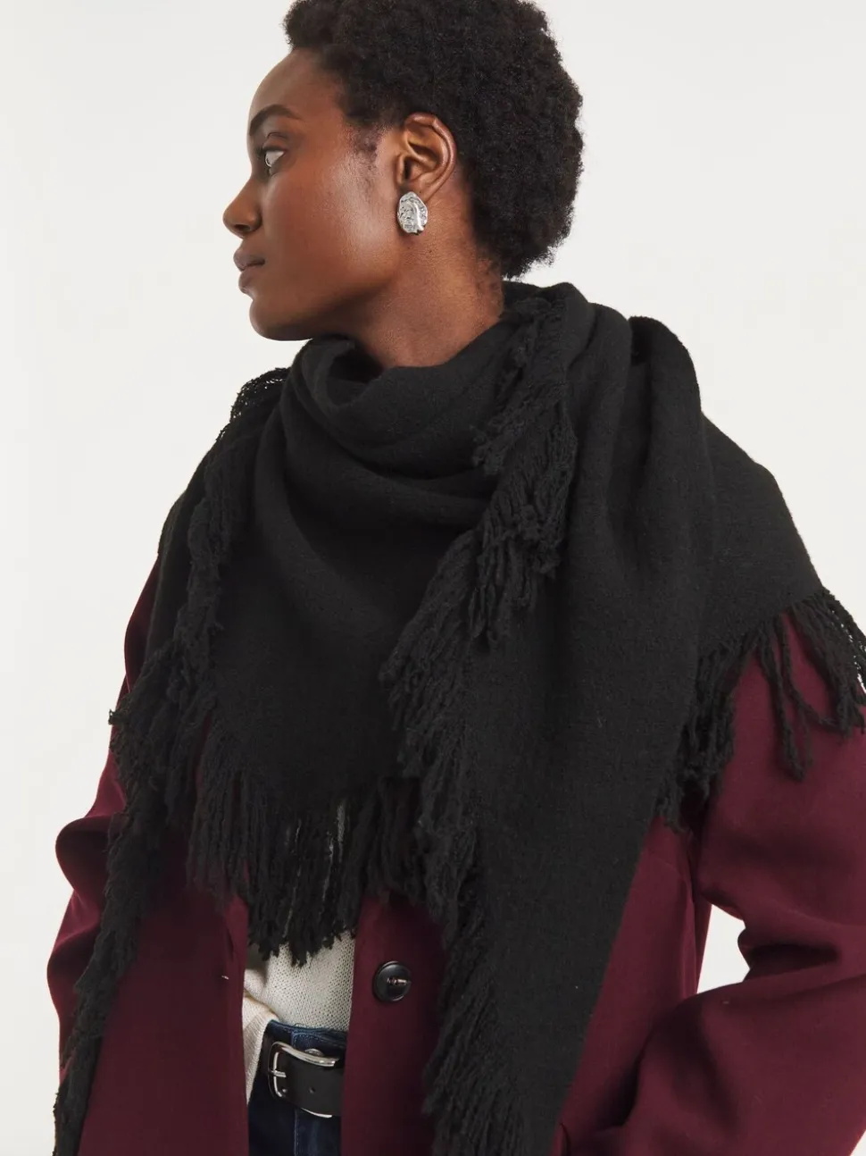 Simply Be Black Fringe Detail Wrap Scarf