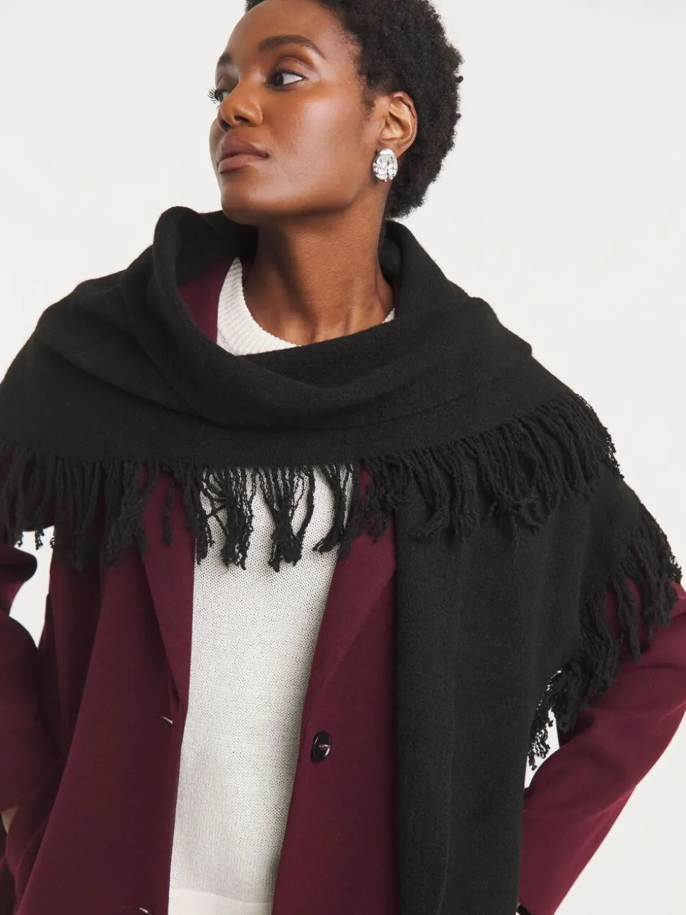 Simply Be Black Fringe Detail Wrap Scarf