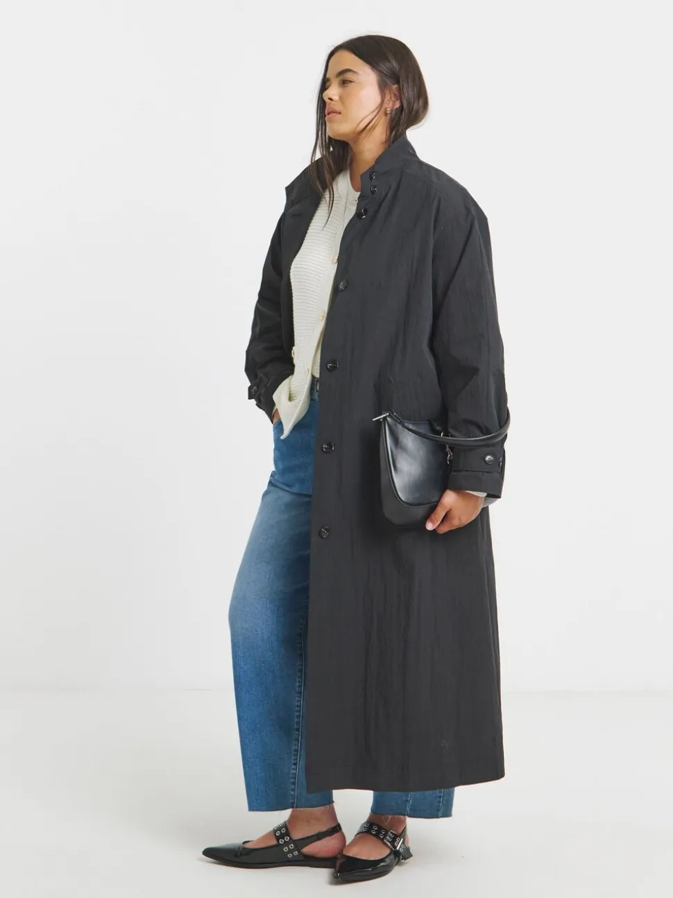 Simply Be Black Funnel Neck Longline Tech Parka