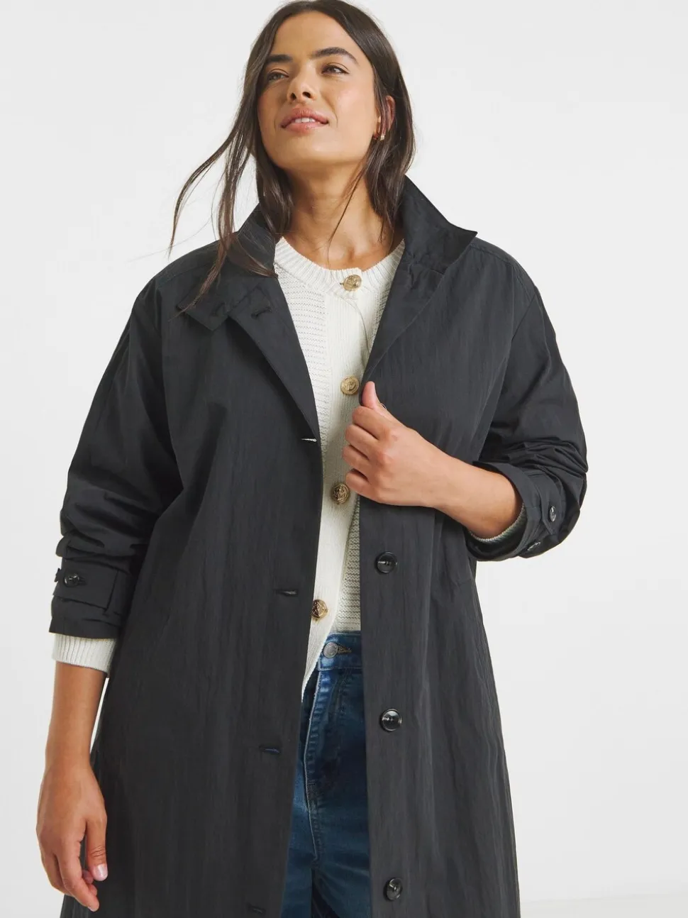 Simply Be Black Funnel Neck Longline Tech Parka