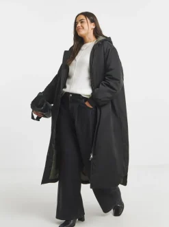 Simply Be Black Hooded Longline Bomber Coat