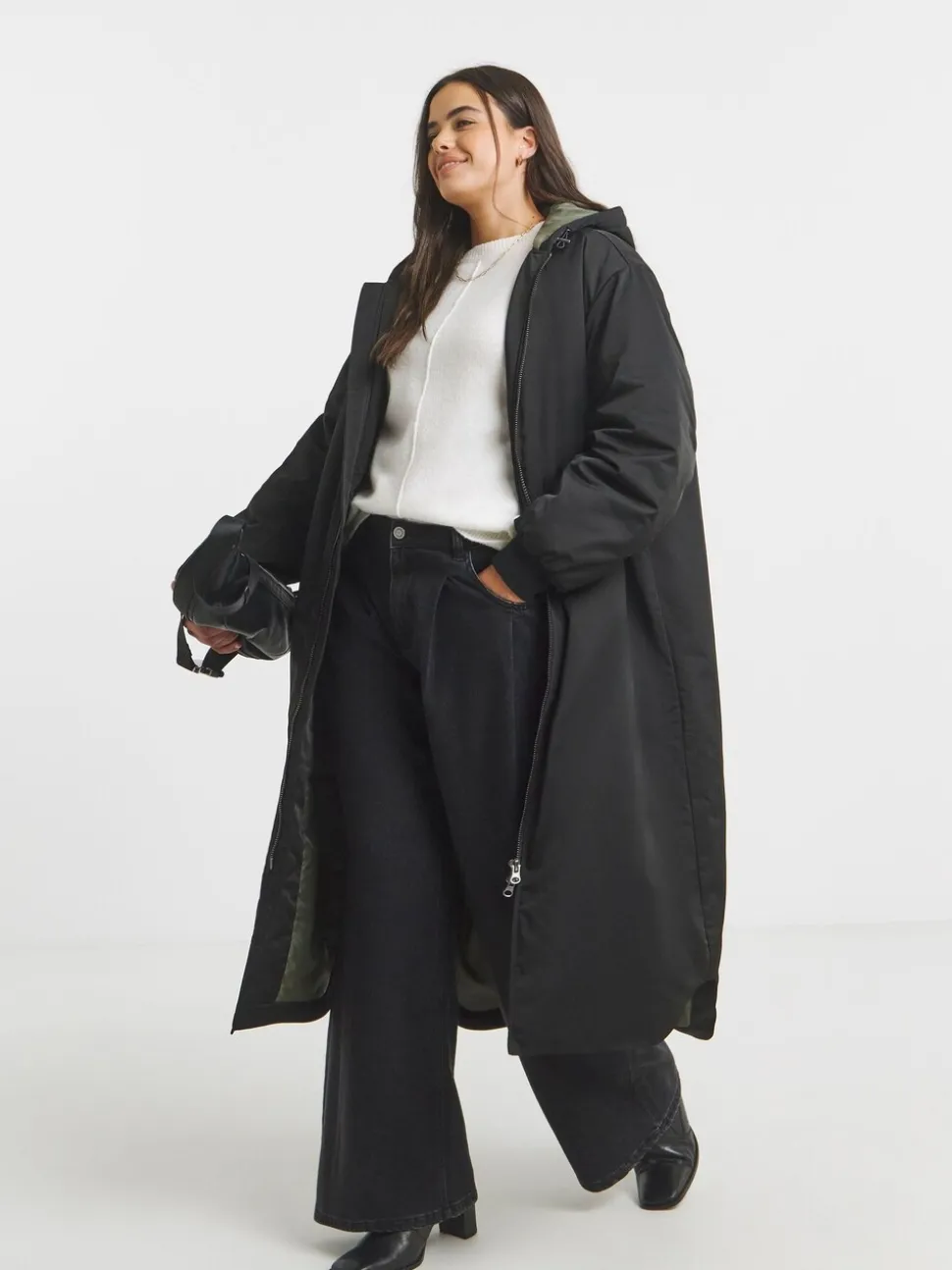 Simply Be Black Hooded Longline Bomber Coat