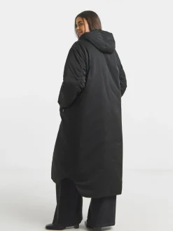 Simply Be Black Hooded Longline Bomber Coat