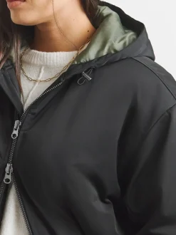 Simply Be Black Hooded Longline Bomber Coat
