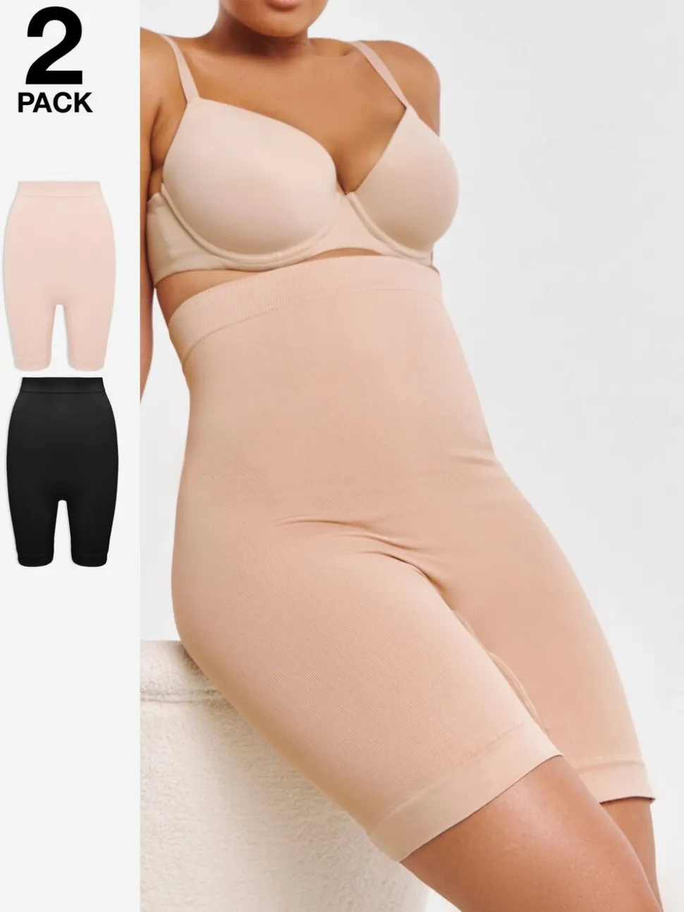 Simply Be Black/ Nude Seamfree Thigh Shaper Medium Control Briefs 2 Pack