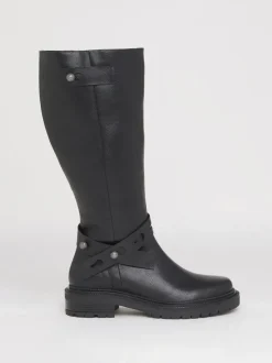 Simply Be Black PU Wide Fit Casual Knee High Boots With Wrap Detail