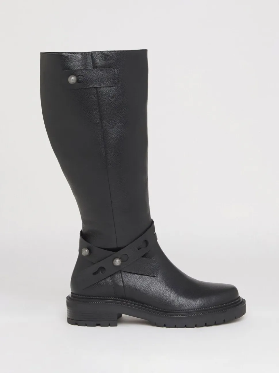 Simply Be Black PU Wide Fit Casual Knee High Boots With Wrap Detail