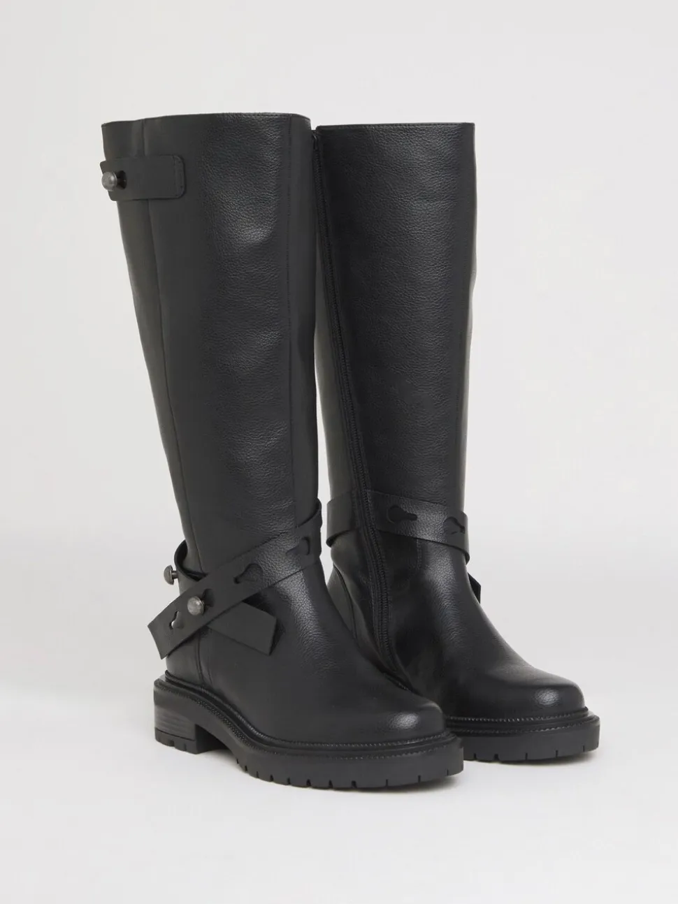Simply Be Black PU Wide Fit Casual Knee High Boots With Wrap Detail