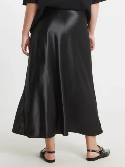 Simply Be Black Satin Maxi Skirt