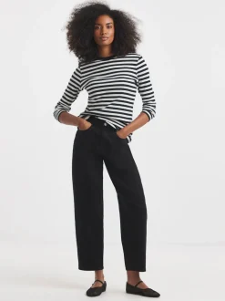 Simply Be Black Smart Tapered Barrel Jeans