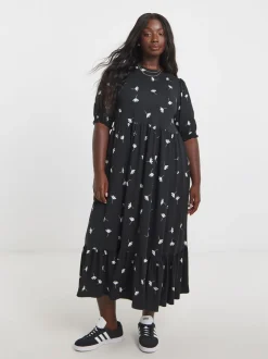 Simply Be Black Supersoft Tiered Midi Dress