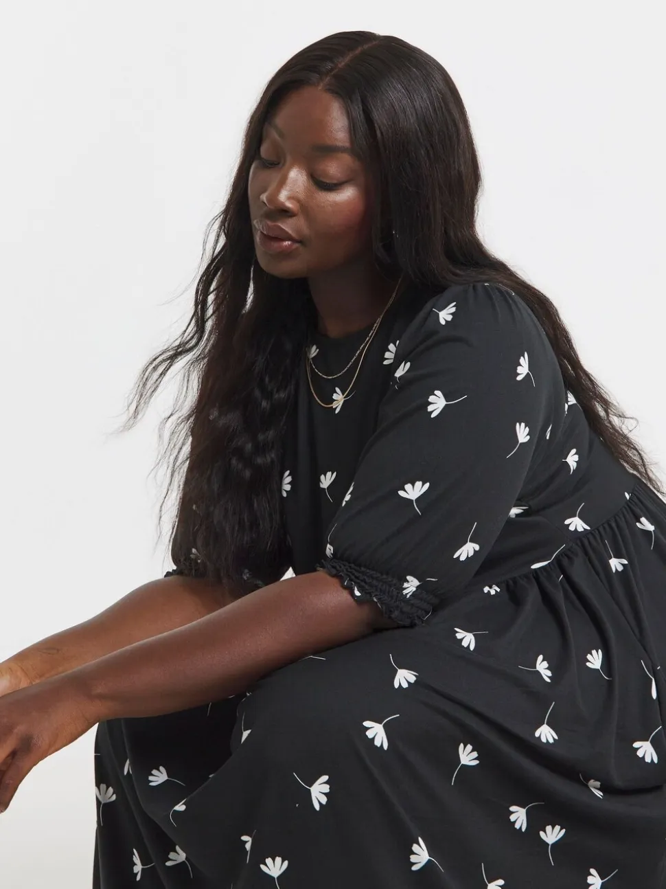 Simply Be Black Supersoft Tiered Midi Dress
