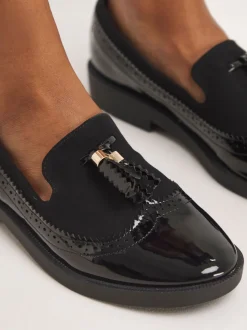 Simply Be Black Tassel Trim Slipper Cut Loafers In Extra Wide Fit