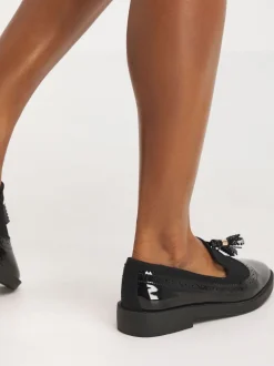 Simply Be Black Tassel Trim Slipper Cut Loafers In Extra Wide Fit