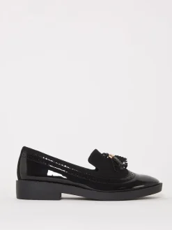 Simply Be Black Tassel Trim Slipper Cut Loafers In Extra Wide Fit