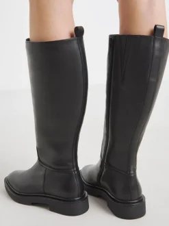Simply Be Black Wide Fit Leather Knee High Riding Boots