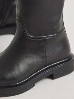 Simply Be Black Wide Fit Leather Knee High Riding Boots