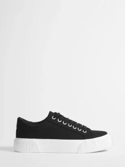 Simply Be Black Wide Fit Canvas Chunky Ribbed Sole Trainers