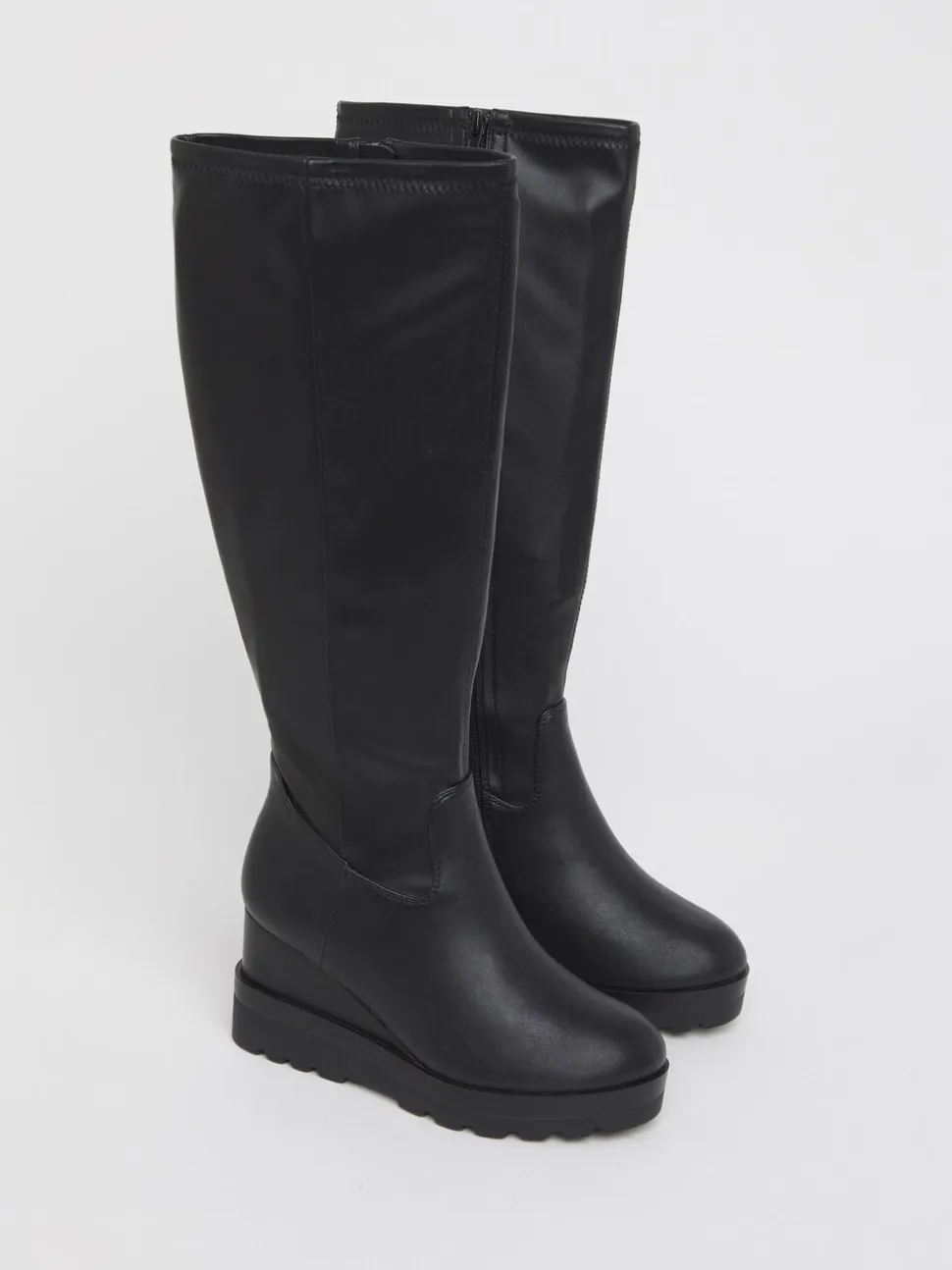 Simply Be Black Wide Fit Stretch Wedge Knee High Boots