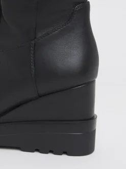 Simply Be Black Wide Fit Stretch Wedge Knee High Boots