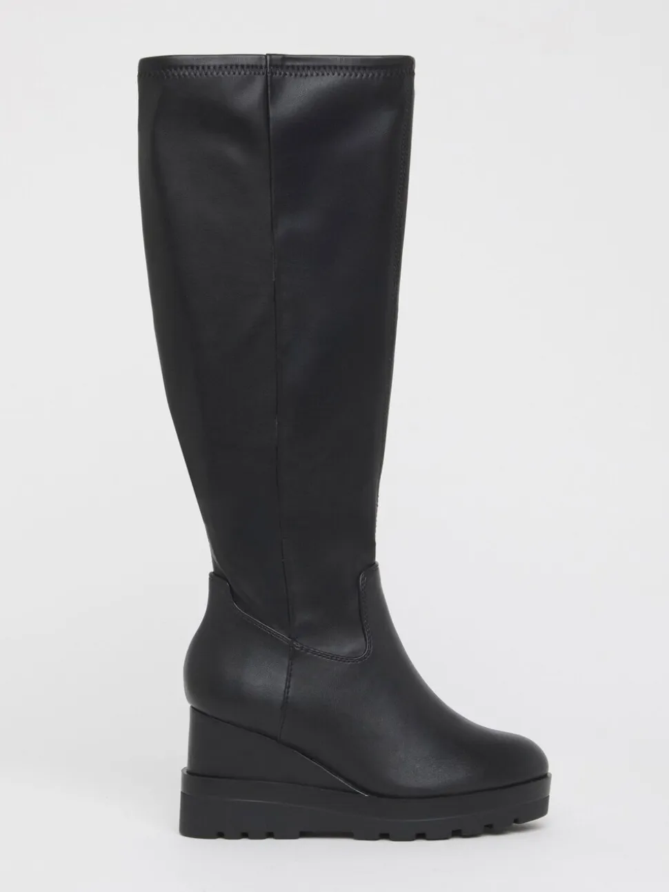 Simply Be Black Wide Fit Stretch Wedge Knee High Boots