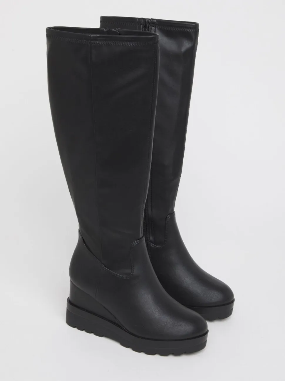Simply Be Black Wide Fit Stretch Wedge Knee High Boots