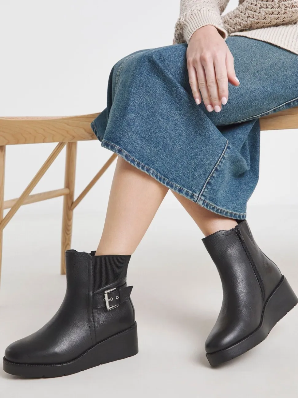 Simply Be Black Wide Fit Wedge Chelsea Boots With Buckle