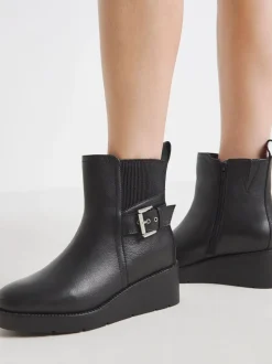 Simply Be Black Wide Fit Wedge Chelsea Boots With Buckle