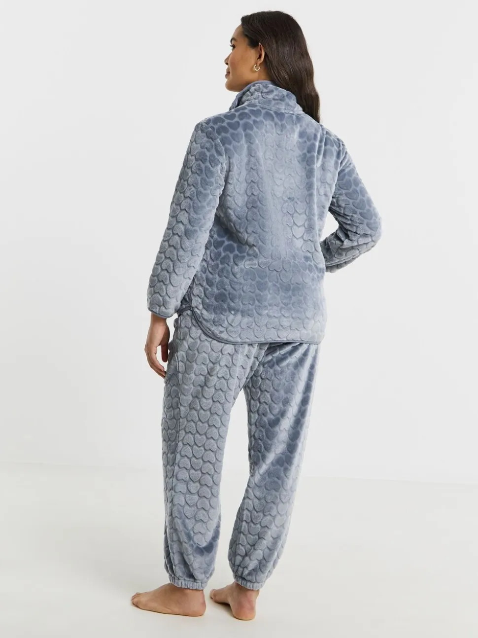 Simply Be Blue Pretty Secrets Heart Print Quarter Zip Fleece Twosie Pyjama Set