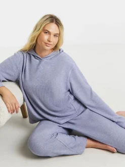 Simply Be Blue Pretty Secrets Metallic Fibre Rib Lounge Set