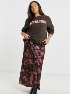 Simply Be Brown Boucle Slogan Sweatshirt
